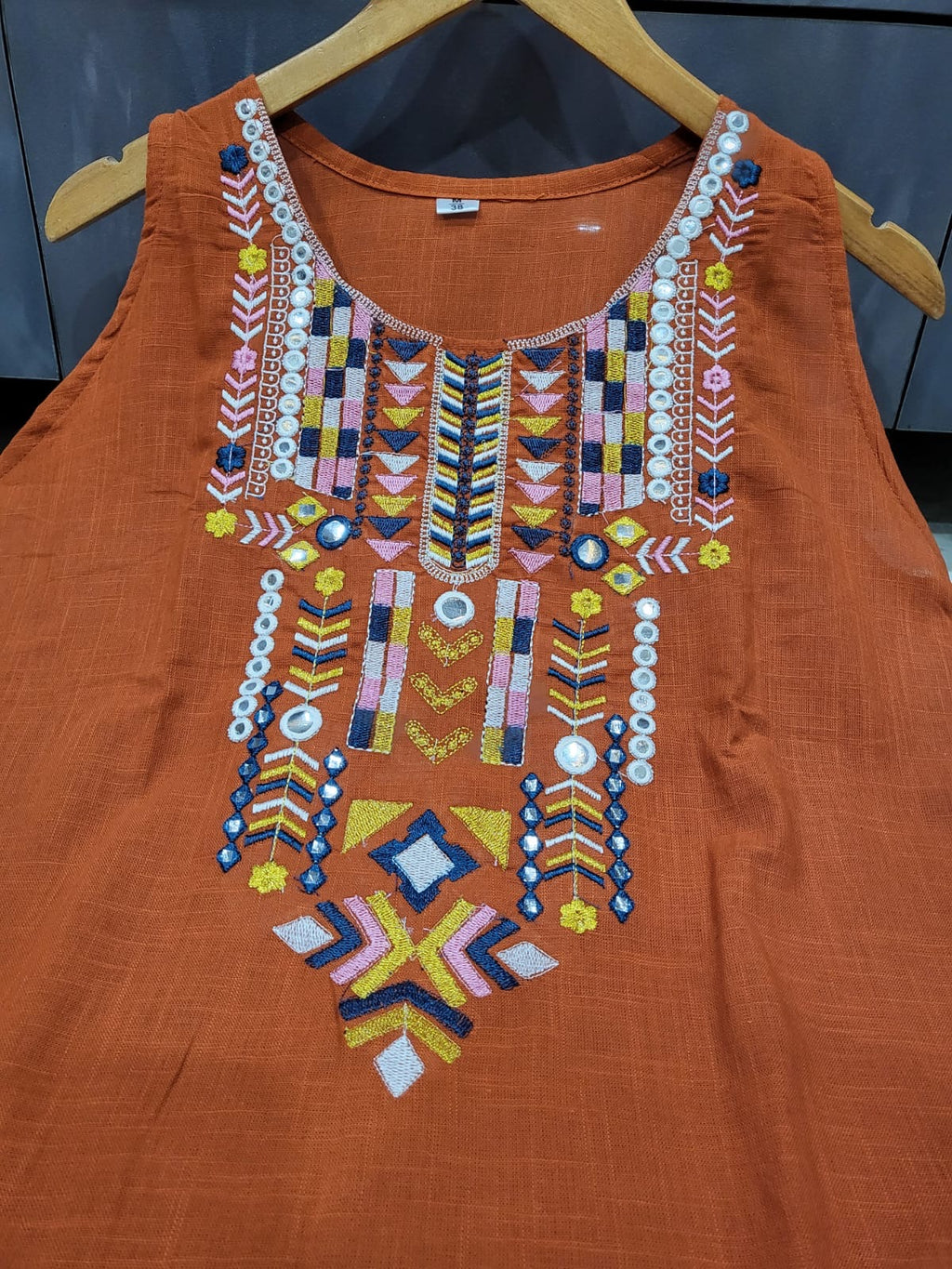 Elegant Cotton Embroidered Kurta Set for Summer- Rust Orange