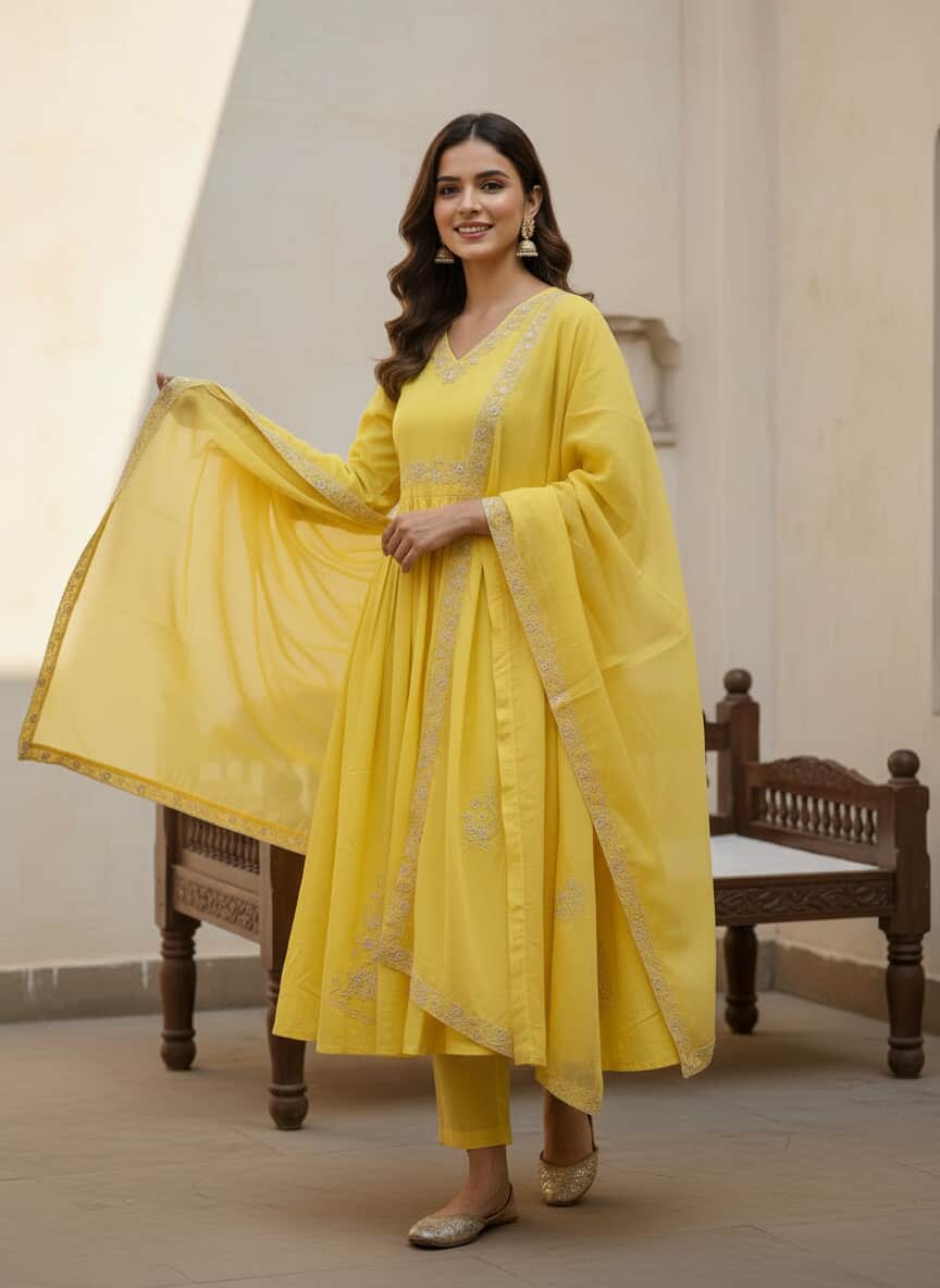 Pure Heavy Cotton Kurti Set with Embroidery Work - 3 Piece Set with Dupatta