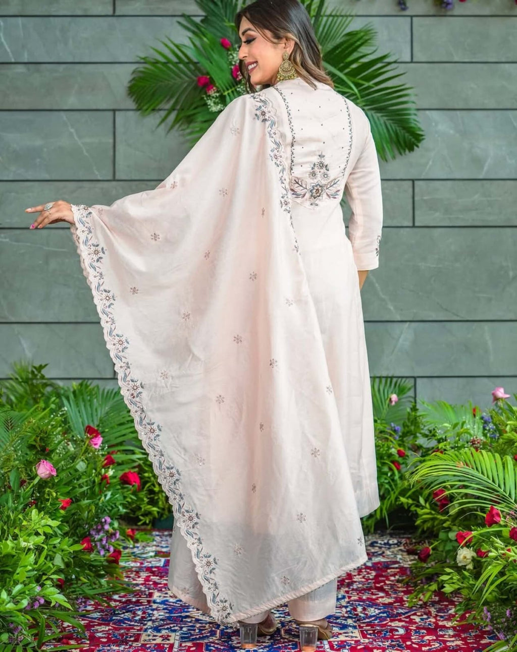 Pure Muslin Cotton Kurta Set with Sequence Embroidery & Dupatta – Women’s Ethnic Wear
