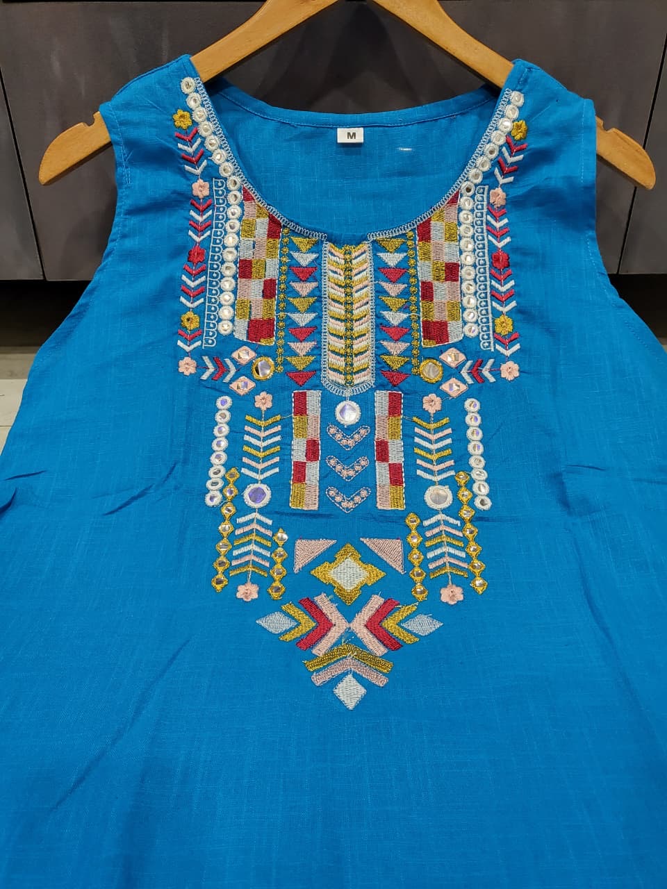 Elegant Cotton Embroidered Kurta Set for Summer- Peacock Blue