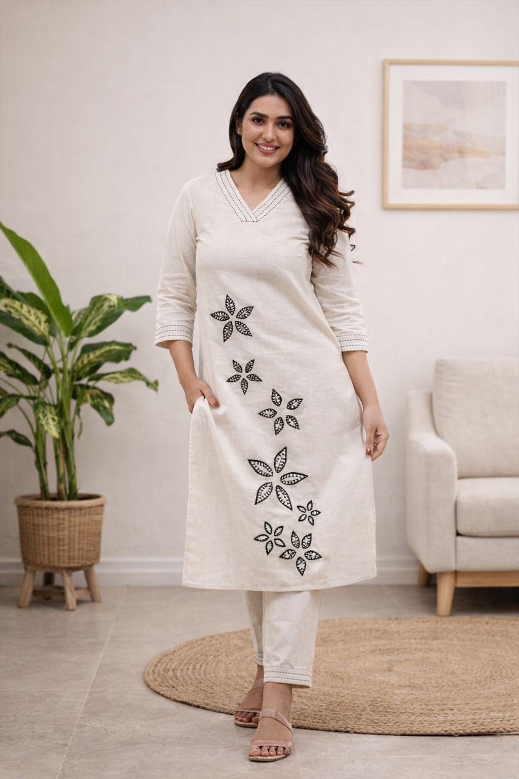 Cotton Flex Embroidered Kurta Pant Set
