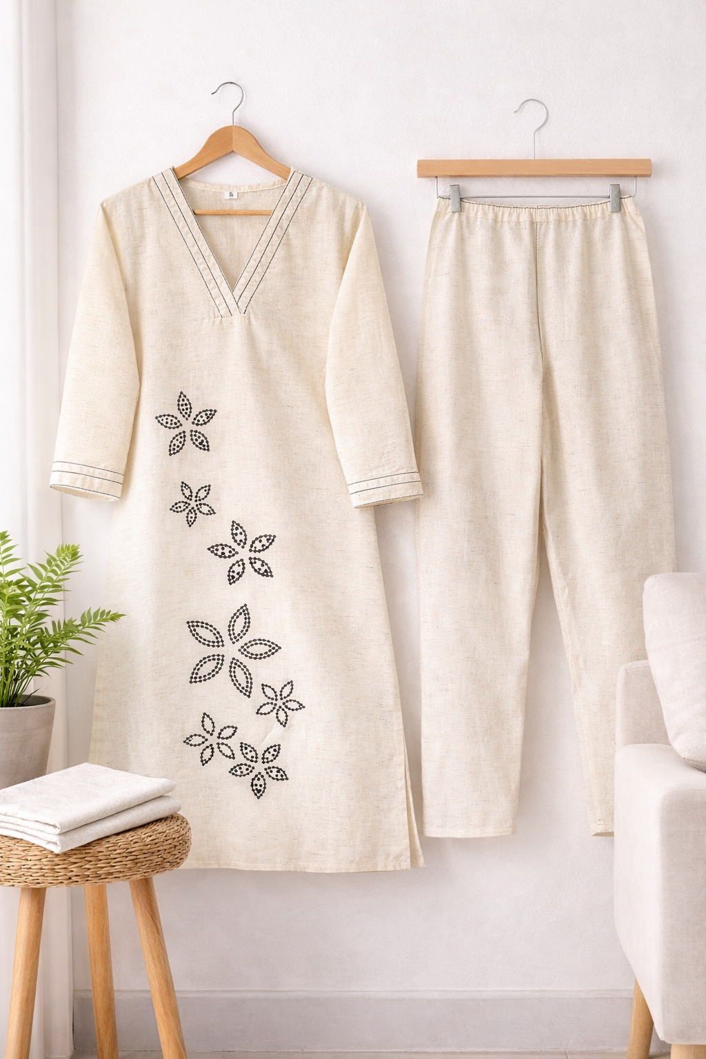 Cotton Flex Embroidered Kurta Pant Set