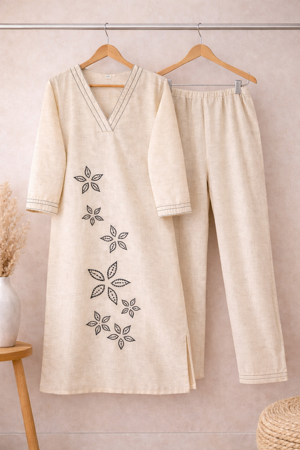 Cotton Flex Embroidered Kurta Pant Set