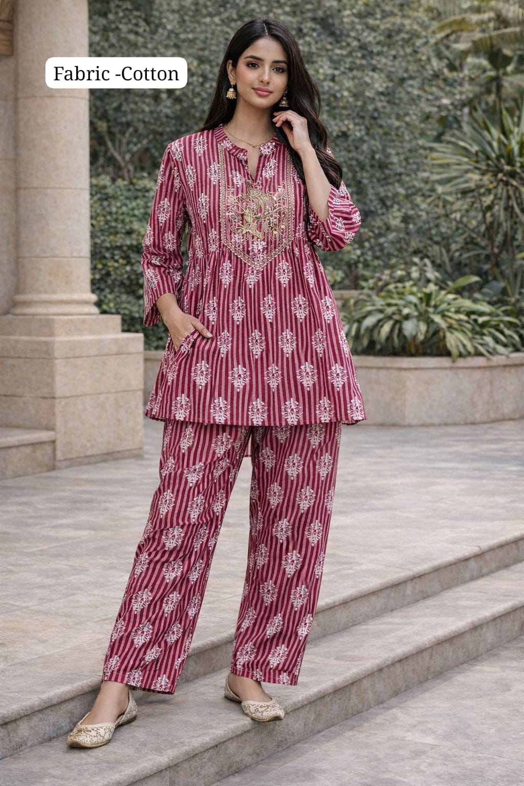 Trendy and Elegant Embroidered Cotton Cord Set for Women