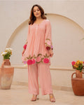 Elegant Cotton Cord Set with Heavy Embroidery - Pastel Peach
