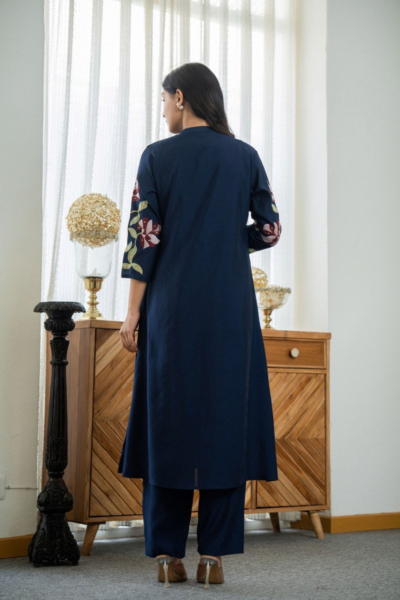 Pure Cotton Embroidered Pleated Kurti with Pant Set