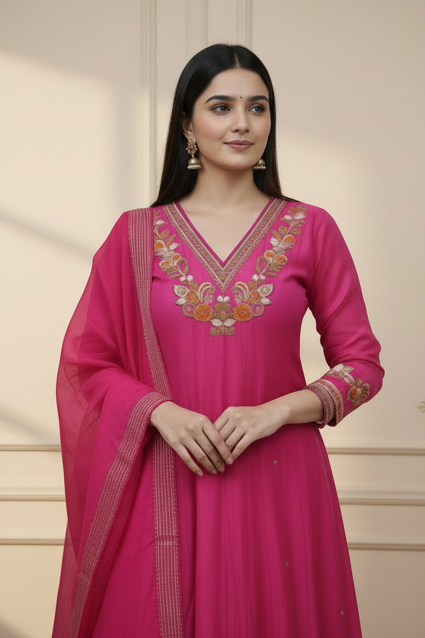 Pink Anarkali - Close-up Detail