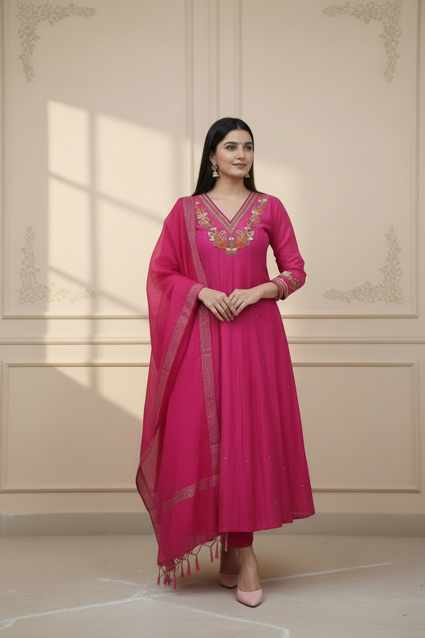 Pink Anarkali - Light Pink Heels